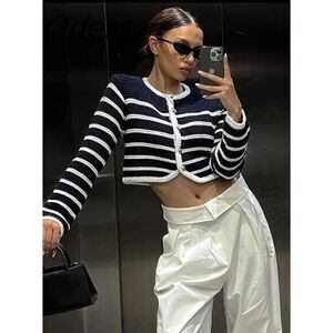 Commense cropped Striped‎ Black white Cardigan Size M